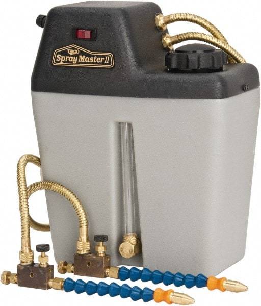 Trico - 2 Outlet, 1 Gallon Tank Capacity, High Density Polyethylene Tank Mist Coolant System - 10" Tank/Unit Length x 5-1/4" Tank/Unit Width x 12-1/4" Tank/Unit Height, 50 to 100 psi, 5' Coolant Line Length, 7" Hose Length - All Tool & Supply