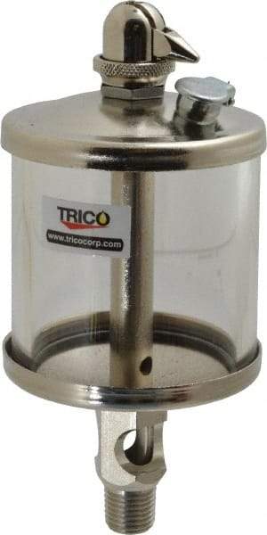 Trico - 1 Outlet, Glass Bowl, 5 Ounce Manual-Adjustable Oil Reservoir - 1/4 NPT Outlet, 2-5/8" Diam x 6-1/16" High - All Tool & Supply