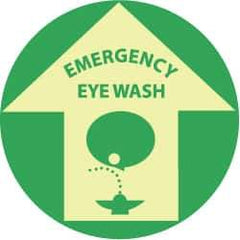 NMC - Emergency Eye Wash, Anti-Skid Polyester Floor Sign - Round, Green on Yellow (Glow), Adhesive Backed, For First Aid - All Tool & Supply