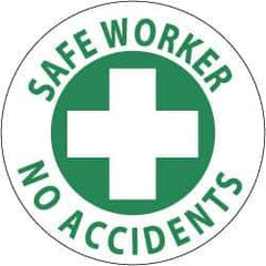 NMC - Safe Worker - No Accidents, Hard Hat Label - Green on White, 2" Thick, For Accident Prevention - All Tool & Supply