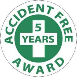 NMC - Accident Free Award - 5 Years, Hard Hat Label - Green on White, 2" Thick, For Accident Prevention - All Tool & Supply