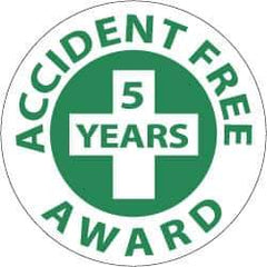 NMC - Accident Free Award - 5 Years, Hard Hat Label - Green on White, 2" Thick, For Accident Prevention - All Tool & Supply