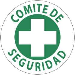 NMC - Comite de Seguridad, Hard Hat Label - Green on White, 2" Thick, For Accident Prevention - All Tool & Supply