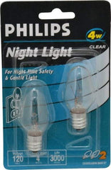 Philips - 4 Watt Incandescent Residential/Office Candelabra Screw Lamp - 2,700°K Color Temp, 16 Lumens, 120 Volts, Dimmable, C7, 3,000 hr Avg Life - All Tool & Supply