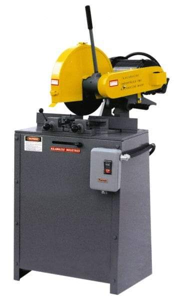 Kalamazoo - 14" Blade Diam, 1" Arbor Hole, Miter Chop & Cutoff Saw - 3 Phase, 4,400 RPM, 5 hp, 220/440 Volts, 2-1/2" in Solids at 90°, 2-1/2" in Solids at 45°, 3" in Pipe at 45° - All Tool & Supply