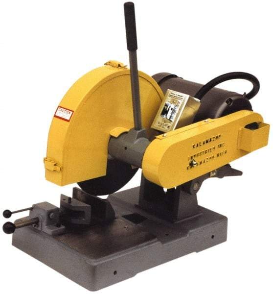 Kalamazoo - 14" Blade Diam, 1" Arbor Hole, Straight Chop & Cutoff Saw - 3 Phase, 4,400 RPM, 5 hp, 220/440 Volts, 2-1/2" in Solids at 90°, 3" in Pipe at 90° - All Tool & Supply