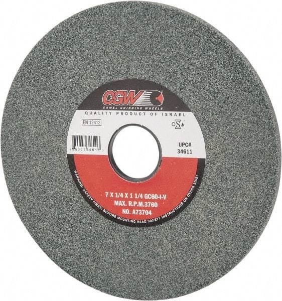 Camel Grinding Wheels - 7" Diam x 1-1/4" Hole x 1/4" Thick, I Hardness, 60 Grit Surface Grinding Wheel - Silicon Carbide, Type 1, Medium Grade, 3,760 Max RPM, Vitrified Bond, No Recess - All Tool & Supply