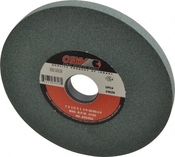 Camel Grinding Wheels - 7" Diam x 1-1/4" Hole x 1/2" Thick, I Hardness, 80 Grit Surface Grinding Wheel - Silicon Carbide, Type 1, Medium Grade, 3,760 Max RPM, Vitrified Bond, No Recess - All Tool & Supply