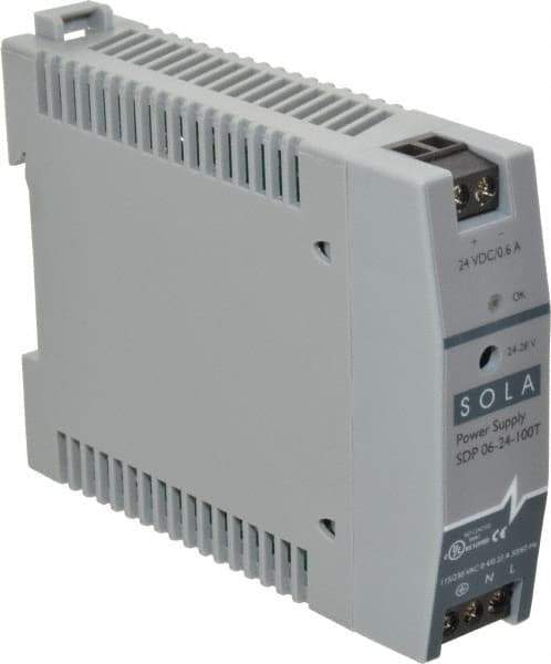 Sola/Hevi-Duty - 100 Watt, 0.60 Amp, 264 VAC, 375 VDC Input, 24 to 28 VDC Output, DIN Rail Power Supply - Screw Terminal Connection, 1 Output, 0.9 Inch Wide x 3.8 Inch Deep x 2.95 Inch High, Up to 80% Efficiency, 14 to 140°F, Green LED Display - All Tool & Supply