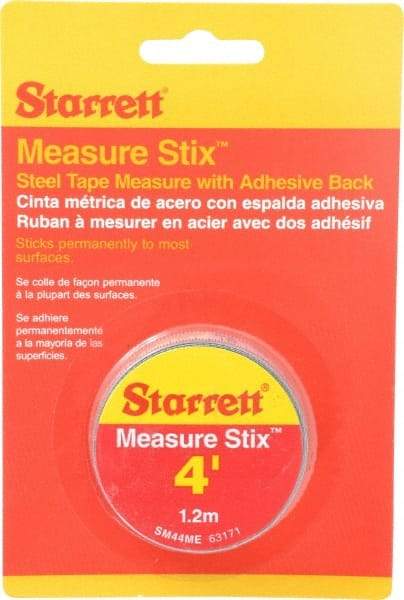 Starrett - 4 Ft. Long x 1/2 Inch Wide, 1/16 Inch Graduation, White, Steel Adhesive Tape Measure - All Tool & Supply