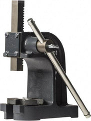 Dake - 1" Ram, 3-1/2" Throat Depth, 1 Ton Manual Arbor Press - 4-1/2" Max Work Height x 7" Max Work Width, Single Leverage, 25:1 Leverage Ratio, 4-1/4" Base Width x 9" Base Depth - All Tool & Supply