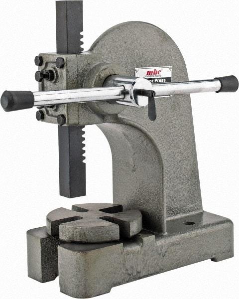 Interstate - 1" Ram, 4" Throat Depth, 1 Ton Manual Arbor Press - 5-1/4" Max Work Height x 8" Max Work Width, Single Leverage, 5" Base Width x 11" Base Depth - All Tool & Supply