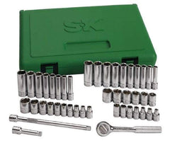 SK - 44 Piece 1/4" Drive Standard Deep Socket Set - 6 Points, 3/16 to 9/16", 4 to 15mm, Inch/Metric Measurement Standard - All Tool & Supply