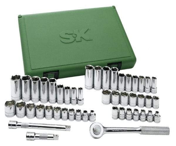 SK - 47 Piece 3/8" Drive Deep Well Socket Set - 6 Points, 1/4" to 7/8" (6mm to 19mm) Range, Inch/Metric Measurement Standard - All Tool & Supply