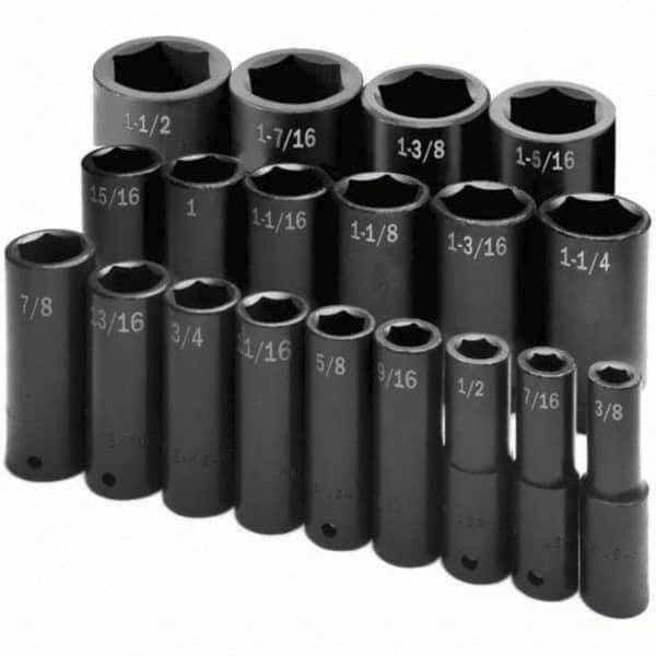 SK - 1/2" Drive Deep Impact Socket Set - 3/8 to 1-1/2", Inch Measurement Standard - All Tool & Supply