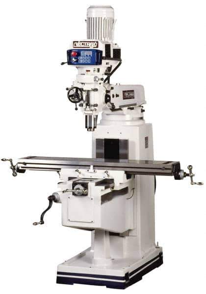 Vectrax - 10" Table Width x 54" Table Length, Electronic Variable Speed Control, 3 Phase Knee Milling Machine - R8 Spindle Taper, 5 hp - All Tool & Supply