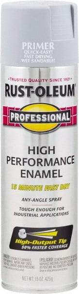 Rust-Oleum - 15 oz Gray Aerosol Primer - 14 Sq Ft/Gal, Direct to Metal, Quick Drying, Interior/Exterior - All Tool & Supply