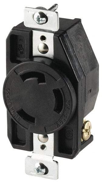 Cooper Wiring Devices - 480 VAC, 30 Amp, L8-30R NEMA, Self Grounding Receptacle - 2 Poles, 3 Wire, Female End, Black - All Tool & Supply