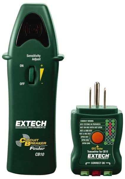 Extech - 110 to 125 VAC, 47 to 63 Hz, LED Display Circuit Breaker Finder - 9 Volt, Includes Battery, GFCI Transmitter, Receiver - All Tool & Supply