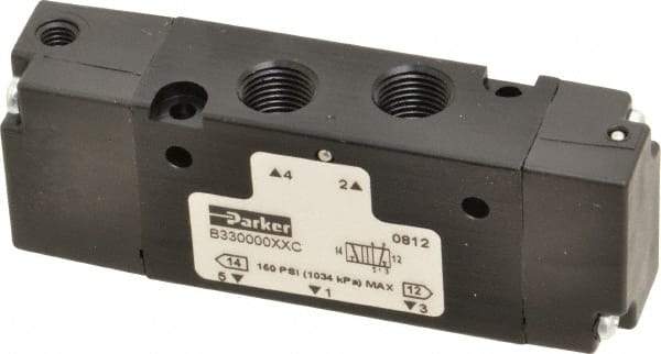 Parker - 1/8", 4-Way Body Ported Stacking Solenoid Valve - 0.75 CV Rate, Air Return, 1.13" High x 2.65" Long - All Tool & Supply