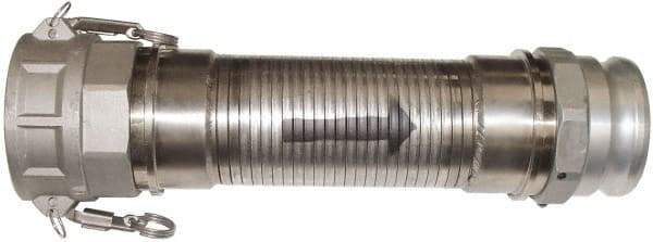 Kuriyama of America - 240" OAL, 3" ID, Flexible Metal Hose Assembly - 3" Fitting, Part A Adapter x Part D Coupler End Connections, Aluminum Fitting, 304 Stainless Steel Hose - All Tool & Supply