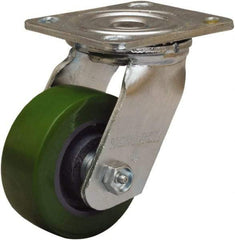 Hamilton - 4" Diam x 1-1/2" Wide x 5-5/8" OAH Top Plate Mount Swivel Caster - Polyurethane Mold onto Cast Iron Center, 550 Lb Capacity, Straight Roller Bearing, 4 x 4-1/2" Plate - All Tool & Supply