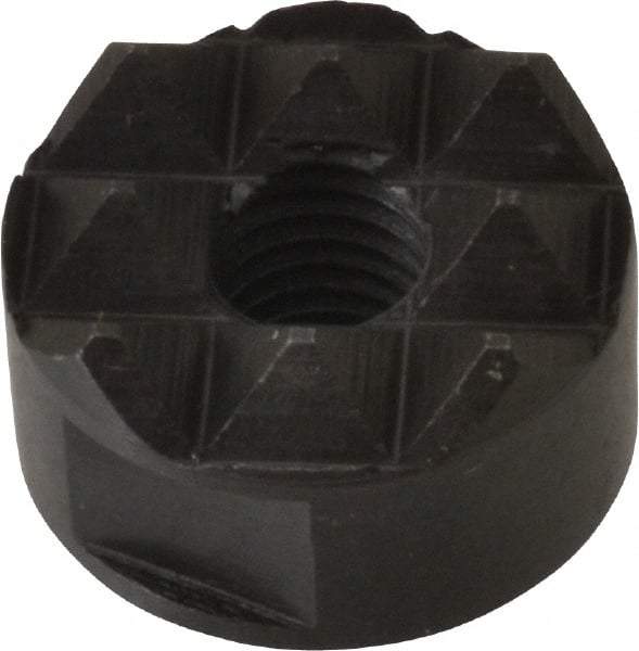 Fairlane - 1/4-28 Thread, 5/8" Diam, 3/8" High, Threaded, Coarse Tooth Grade Diamond Serration Tooth Pattern, High Speed Steel, Round Positioning Gripper - 3/16" Flat Width, Black Oxide Coated - All Tool & Supply