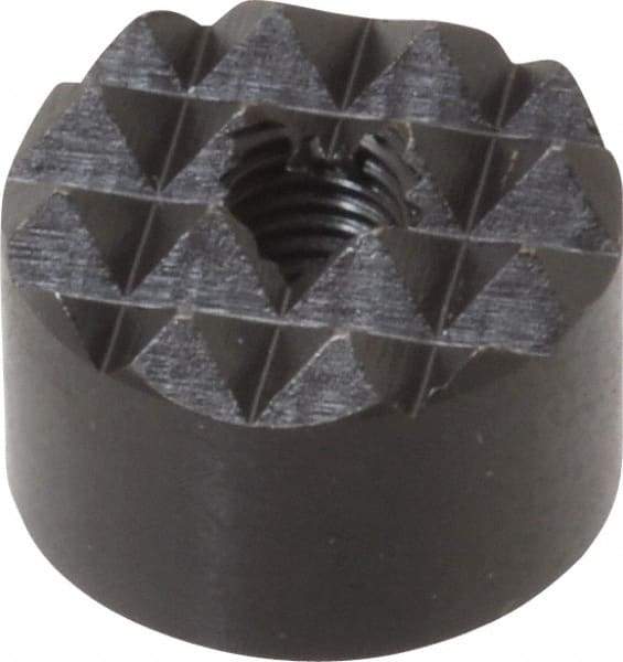 Fairlane - 1/4-28 Thread, 3/4" Diam, 1/2" High, Threaded, Coarse Tooth Grade Diamond Serration Tooth Pattern, High Speed Steel, Round Positioning Gripper - 3/16" Flat Width, Black Oxide Coated - All Tool & Supply