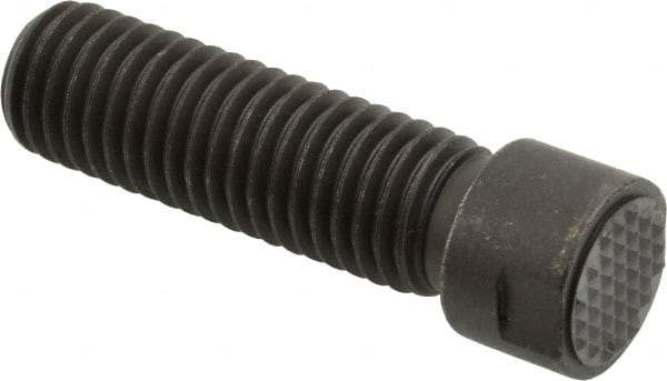 Fairlane - Serrated Tooth, 5/8-11, 1/4" Internal Hex, 2" Shank Length, 2" Thread Length, Black Oxide Finish, Round Head, Adjustable Positioning Gripper - 5/8" Pad Diam, 3/4" Hex, 1/4" Head Height, Extra Fine Tooth Grade - All Tool & Supply