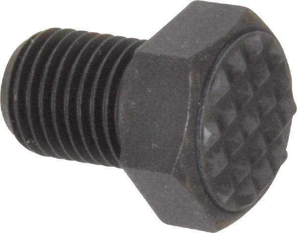 Fairlane - Serrated Tooth, 3/8-24, 1/2" Shank Length, 1/2" Thread Length, Black Oxide Finish, Hex Head, Adjustable Positioning Gripper - 1/2" Pad Diam, 9/16" Hex, 9/32" Head Height, Extra Fine Tooth Grade - All Tool & Supply