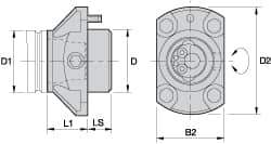 Kennametal - Neutral Cut, KM50 Modular Connection, Adapter/Mount Lathe Modular Clamping Unit - 50.01mm Square Shank Diam, 1.971" OAL, Through Coolant, Series NCM-EF Flange Mount Extended Length - Exact Industrial Supply