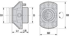 Kennametal - Neutral Cut, KM80 Modular Connection, Adapter/Mount Lathe Modular Clamping Unit - 80.01mm Square Shank Diam, 2.949" OAL, Through Coolant, Series NCM-EF Flange Mount Extended Length - Exact Industrial Supply