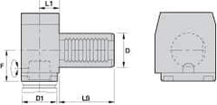 Kennametal - Left Hand Cut, KM50 Modular Connection, Adapter/Mount Lathe Modular Clamping Unit - 40.01mm Square Shank Diam, 4.842" OAL, Through Coolant, Series LCM-VDI Right Angle - Exact Industrial Supply