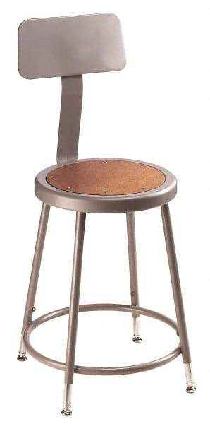 NPS - 18 to 26 Inch High, Stationary Adjustable Height Stool - Hardboard Seat, Gray and Brown - All Tool & Supply