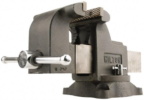 Wilton - 5" Jaw Width x 5" Jaw Opening Capacity, 3" Throat Depth, Bench & Pipe Combination Vise - 5/8 to 2-3/8" Pipe Capacity, Swivel Base, Bolt Down Attachment, Ductile Iron - All Tool & Supply