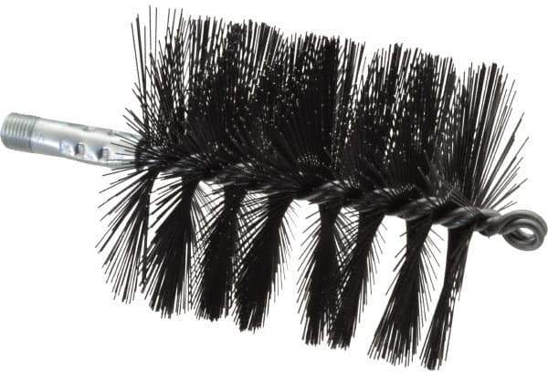 Schaefer Brush - 4-1/2" Brush Length, 4" Diam, Double Stem, Single Spiral Flue Brush - 7-1/2" Long, Tempered Steel Wire, 1/4" NPSM Male Connection - All Tool & Supply