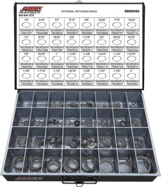 Value Collection - 665 Piece, 1/8 to 2", SpRing Assortment Steel, Snap External Retaining Ring Assortment - Includes Compartmented Case - All Tool & Supply