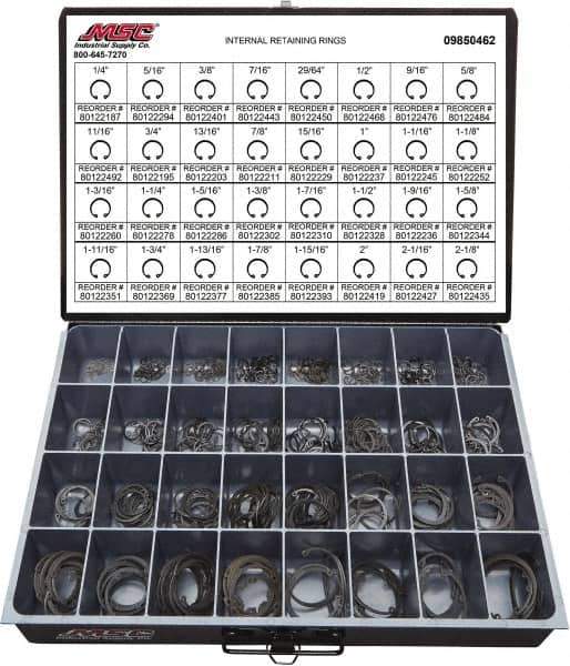 Value Collection - 640 Piece, 1/4 to 2-1/8", SpRing Assortment Steel, Snap Internal Retaining Ring Assortment - Includes Compartmented Case - All Tool & Supply