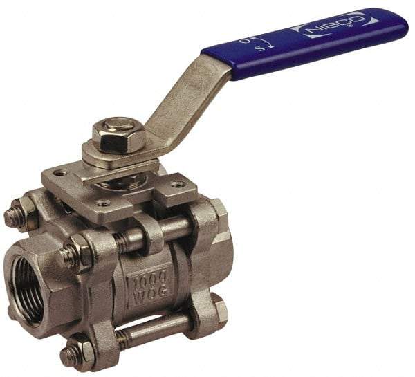 NIBCO - 2" Pipe, Full Port, Bronze Standard Ball Valve - 2 Piece, Inline - One Way Flow, FNPT x Soldered Ends, Lever Handle, 600 WOG, 150 WSP - All Tool & Supply