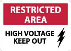 NMC - "Restricted Area - High Voltage - Keep Out", 10" Long x 14" Wide, Aluminum Safety Sign - Rectangle, 0.04" Thick, Use for Accident Prevention - All Tool & Supply