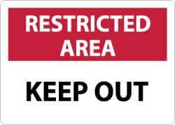 NMC - "Restricted Area - Keep Out", 10" Long x 14" Wide, Aluminum Safety Sign - Rectangle, 0.04" Thick, Use for Security & Admittance - All Tool & Supply