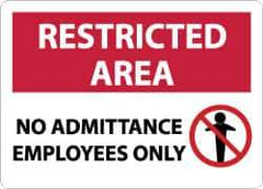 NMC - "Restricted Area - No Admittance - Employees Only", 10" Long x 14" Wide, Aluminum Safety Sign - Rectangle, 0.04" Thick, Use for Security & Admittance - All Tool & Supply