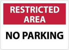 NMC - "Restricted Area - No Parking", 10" Long x 14" Wide, Aluminum Safety Sign - Rectangle, 0.04" Thick, Use for Security & Admittance - All Tool & Supply