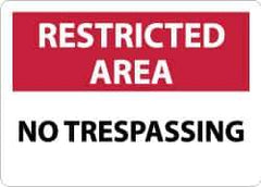 NMC - "Restricted Area - No Trespassing", 10" Long x 14" Wide, Aluminum Safety Sign - Rectangle, 0.04" Thick, Use for Security & Admittance - All Tool & Supply