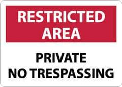 NMC - "Restricted Area - Private No Trespassing", 10" Long x 14" Wide, Aluminum Safety Sign - Rectangle, 0.04" Thick, Use for Security & Admittance - All Tool & Supply