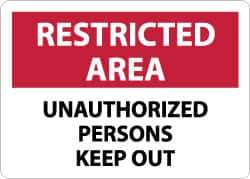 NMC - "Restricted Area - Unauthorized Persons Keep Out", 10" Long x 14" Wide, Aluminum Safety Sign - Rectangle, 0.04" Thick, Use for Security & Admittance - All Tool & Supply