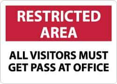 NMC - "Restricted Area - All Visitors Must Get Pass at Office", 10" Long x 14" Wide, Aluminum Safety Sign - Rectangle, 0.04" Thick, Use for Security & Admittance - All Tool & Supply