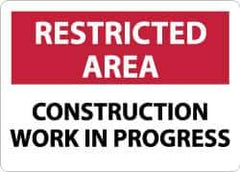 NMC - "Restricted Area - Construction Work in Progress", 10" Long x 14" Wide, Aluminum Safety Sign - Rectangle, 0.04" Thick, Use for Security & Admittance - All Tool & Supply