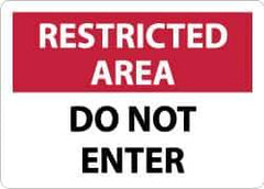 NMC - "Restricted Area - Do Not Enter", 10" Long x 14" Wide, Aluminum Safety Sign - Rectangle, 0.04" Thick, Use for Security & Admittance - All Tool & Supply