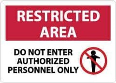 NMC - "Restricted Area - Do Not Enter - Authorized Personnel Only", 10" Long x 14" Wide, Aluminum Safety Sign - Rectangle, 0.04" Thick, Use for Security & Admittance - All Tool & Supply